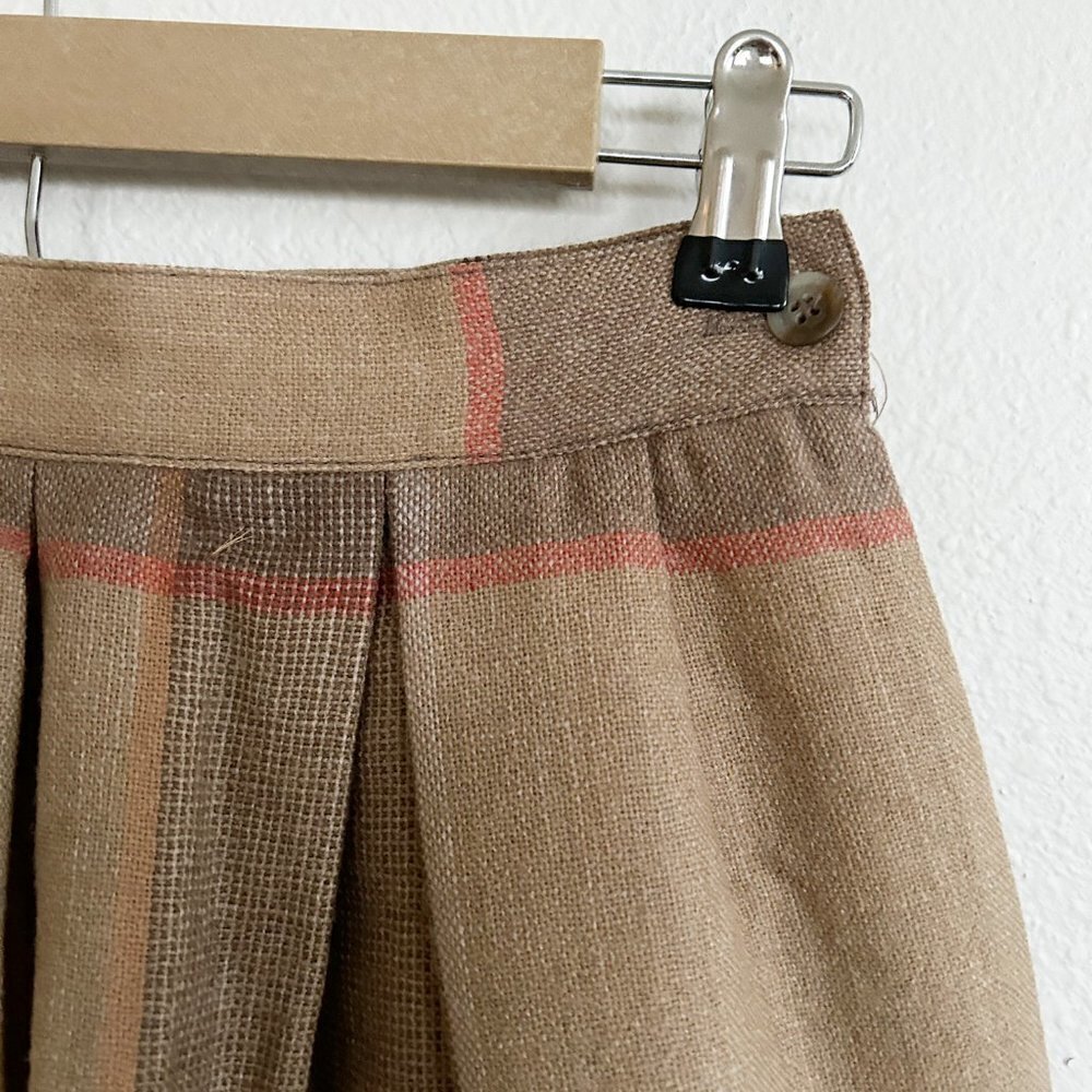 Vtg John Meyer Skirt Women 10 Tan Wool Plaid Midi Pleated High Waist 70's Retro - Picture 2 of 7